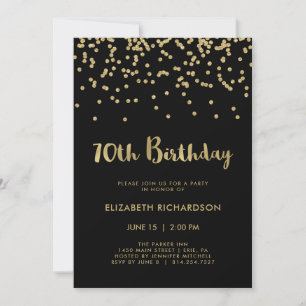 Faux Gold Confetti op zwart   70e verjaardag Kaart