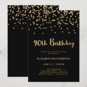 Faux Gold Confetti op zwart | 90e verjaardag Kaart (Voorkant / Achterkant)