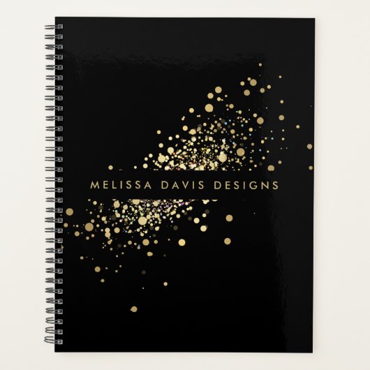 Faux Gold Confetti op zwart Afspraak Boek Planner (Voorkant)