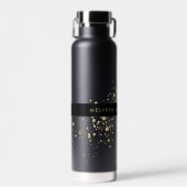 Faux Gold Confetti op zwart, speciaal gepersonalis Waterfles (Voorkant)