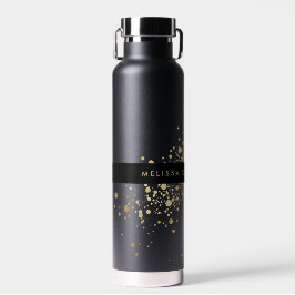Faux Gold Confetti op zwart, speciaal gepersonalis Waterfles