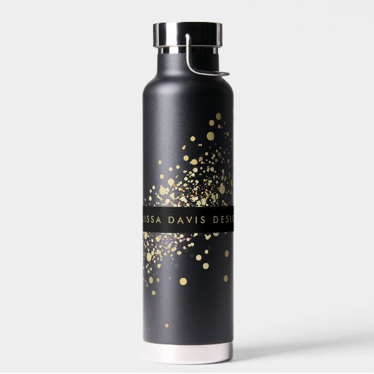 Faux Gold Confetti op zwart, speciaal gepersonalis Waterfles (Links)