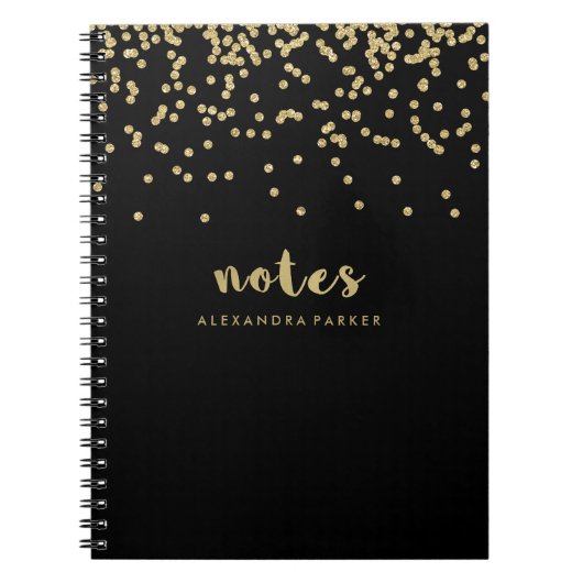 Faux Gold Confetti op zwart | Toelichting Notitieboek (Voorkant)