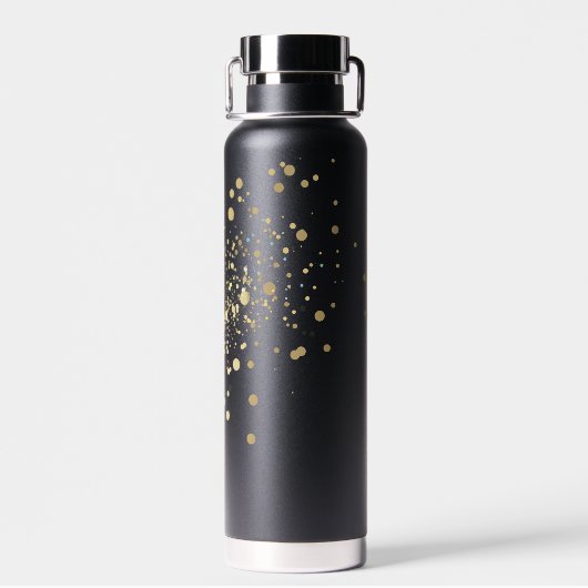 Faux Gold Confetti op zwart Waterfles (Achterkant)