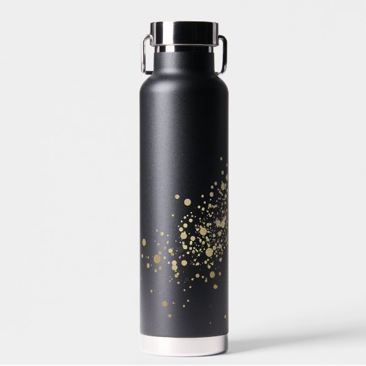 Faux Gold Confetti op zwart Waterfles (Voorkant)