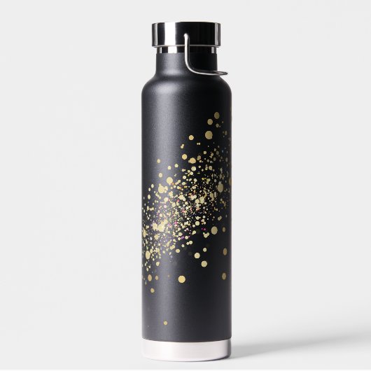 Faux Gold Confetti op zwart Waterfles (Links)