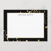 Faux Gold Confetti op zwarte platte Notecard Notitiekaartje (Voorkant)