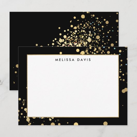 Faux Gold Confetti op zwarte platte Notecard Notitiekaartje (Voorkant / Achterkant)