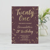 Faux gold confetti red chic 21st Birthday Kaart (Staand voorkant)
