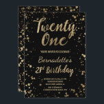 Faux gold confetti splatters 21st Birthday Kaart<br><div class="desc">Faux gold confetti splatters 21st Birthday A modern 21st Birthday party, met moderne, originele en eenvoudige faux goudfolie-uitnodiging met gouden confetti splatters en met de hand geschreven stijl borsteltypografie op een volledig aanpasbare zwarte kleur achtergrond. . Als u een gewijzigde en aangepaste tekst nodig hebt, aarzel dan niet om contact...</div>