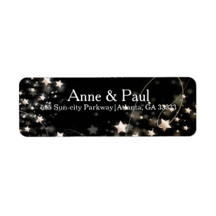 Faux Gold Confetti Stars op Black Modern Etiket