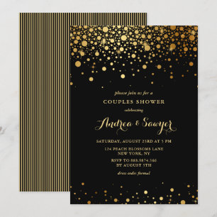 Faux Gold Confetti Stippen Black Couples Shower Kaart
