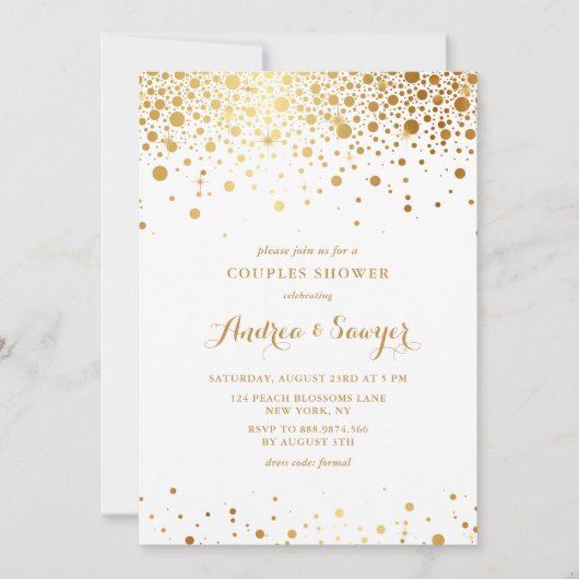 Faux Gold Confetti Stippen Couples Showuitnodiging Kaart (Voorkant)