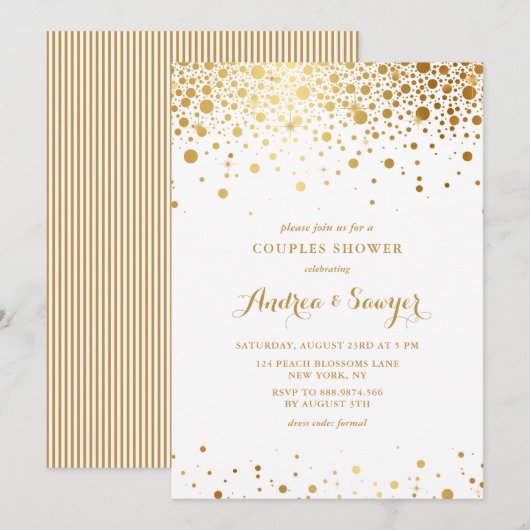 Faux Gold Confetti Stippen Couples Showuitnodiging Kaart (Voorkant / Achterkant)