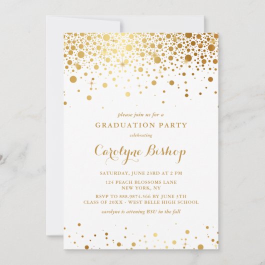Faux Gold Confetti Stippen Graduation Party Kaart (Voorkant)