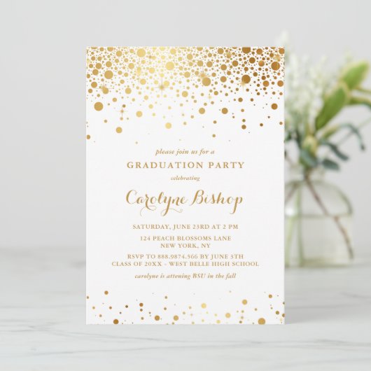 Faux Gold Confetti Stippen Graduation Party Kaart (Staand voorkant)