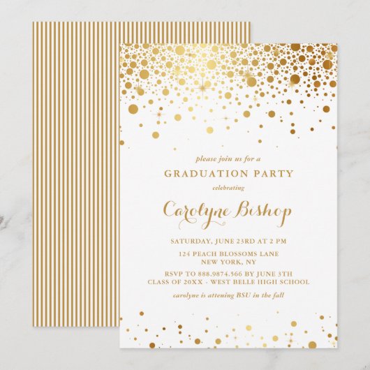 Faux Gold Confetti Stippen Graduation Party Kaart (Voorkant / Achterkant)