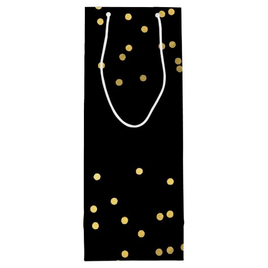 Faux Gold Confetti Stippen Matte Black Wine Gift B Wijn Cadeautas (Achterkant)