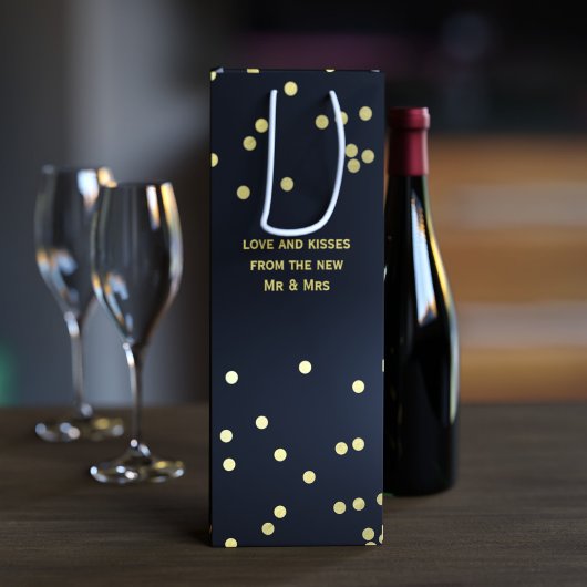 Faux Gold Confetti Stippen Matte Black Wine Gift B Wijn Cadeautas
