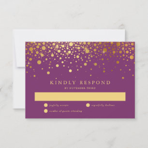 Faux Gold Confetti Stippen Paarse RSVP-kaart RSVP Kaartje