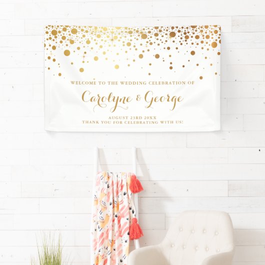 Faux Gold Confetti Stippen Weddenschap Welkomstban Spandoek (Insitu)