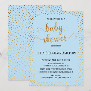 Faux Gold Confetti Typografie Blauw Baby shower Kaart