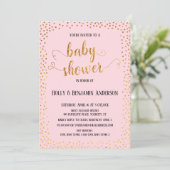 Faux Gold Confetti Typografie Roze Baby shower Kaart (Staand voorkant)
