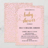 Faux Gold Confetti Typografie Roze Baby shower Kaart (Voorkant / Achterkant)