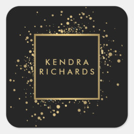 Faux Gold-Confetti, verspreid over Modern Black Vierkante Sticker