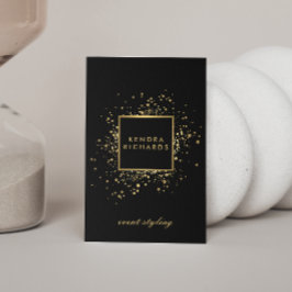 Faux Gold-Confetti, verspreid over Modern Black Visitekaartje