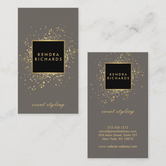 Faux Gold-Confetti, verspreid over Modern Grey Visitekaartje (Voorkant / Achterkant)