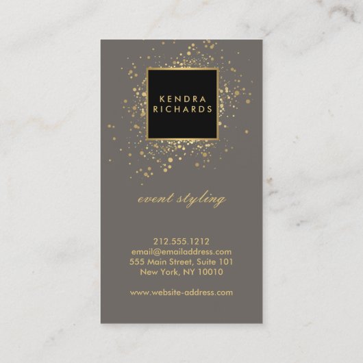 Faux Gold-Confetti, verspreid over Modern Grey Visitekaartje (Achterkant)
