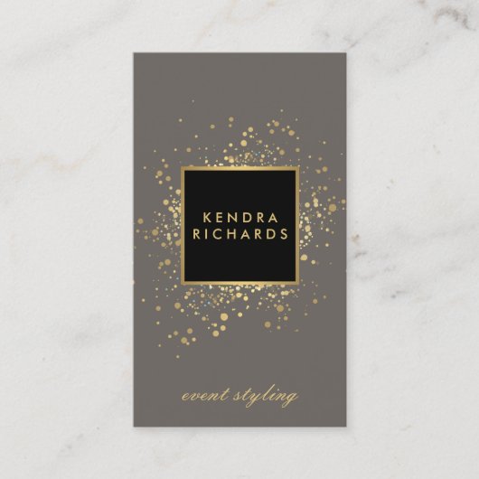 Faux Gold-Confetti, verspreid over Modern Grey Visitekaartje (Voorkant)