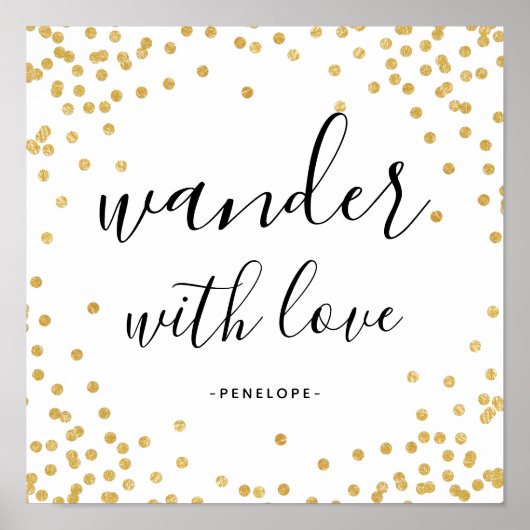 Faux Gold Confetti Wander met Poster Love (Voorkant)