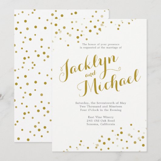 Faux Gold Confetti Wedding Invitation Kaart (Voorkant / Achterkant)