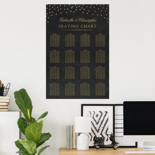 Faux Gold Confetti Wedding Seating Chart 16 Tabel Poster (Thuiskantoor)
