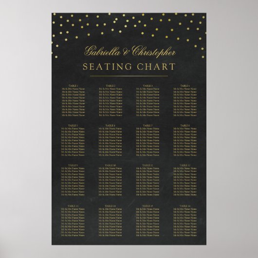 Faux Gold Confetti Wedding Seating Chart 16 Tabel Poster (Voorkant)