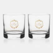 Faux Gold Crest Custom Monogram Huwelijk Whisky Glas (Achterkant)