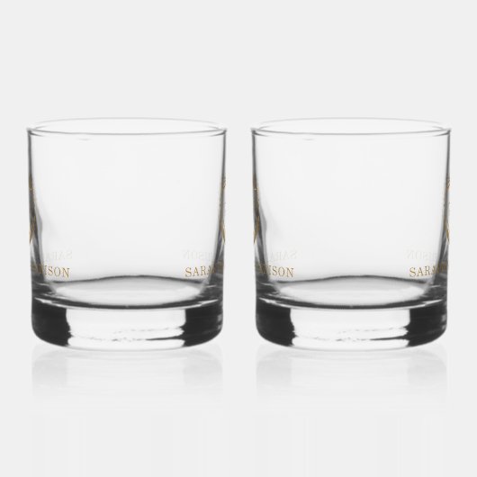 Faux Gold Crest Custom Monogram Huwelijk Whisky Glas (Links)