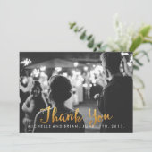 Faux Gold Cursive Weddenfoto Hartelijk dank Bedankkaart (Staand voorkant)