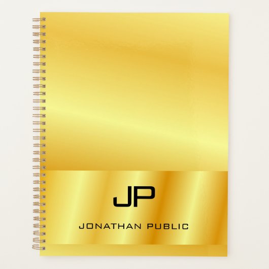 Faux Gold Custom Monogramed Sjabloon Elegant Planner (Voorkant)