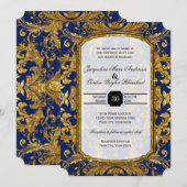 Faux Gold Damask Navy Blue Baroque Glam Kaart (Voorkant / Achterkant)