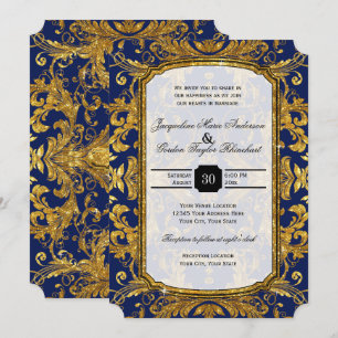 Faux Gold Damask Navy Blue  Baroque Glam Kaart