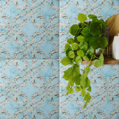 Faux Gold Damask-patroon op een lichtblauwe marmer Tegeltje