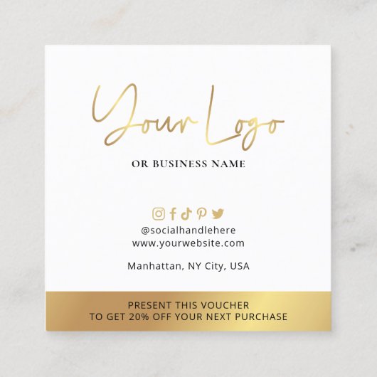 Faux Gold Dank u Gift Business Logo Korting Vierkante Visitekaartje (Achterkant)