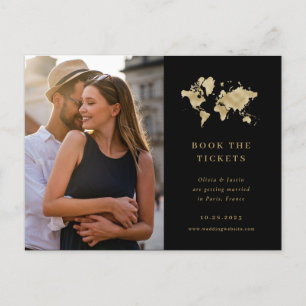 Faux Gold Destination Wedding Photo Save the Date Briefkaart