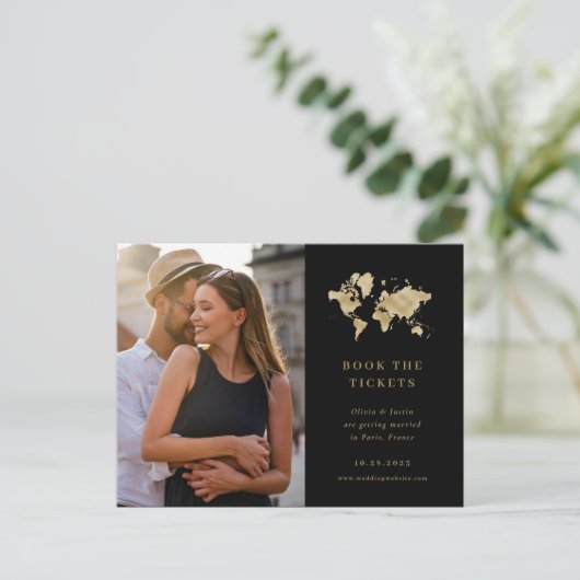 Faux Gold Destination Wedding Photo Save the Date Briefkaart (Staand voorkant)
