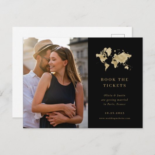 Faux Gold Destination Wedding Photo Save the Date Briefkaart (Voorkant / Achterkant)