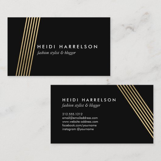 Faux Gold Diagonal Lines hoge Mode stylist Visitekaartje (Voorkant / Achterkant)