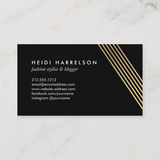 Faux Gold Diagonal Lines hoge Mode stylist Visitekaartje (Achterkant)